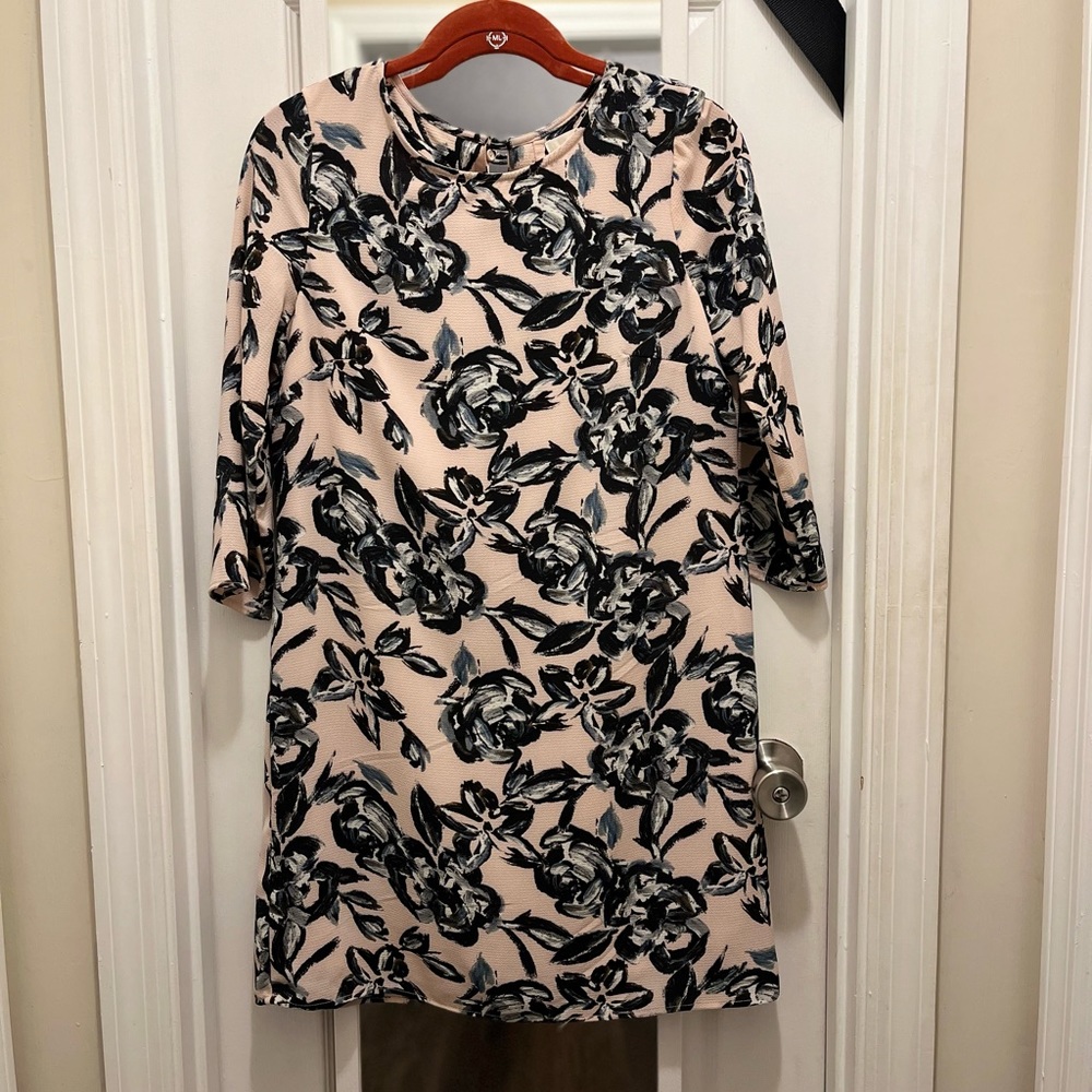 C&E black and pink floral long sleeve dress.